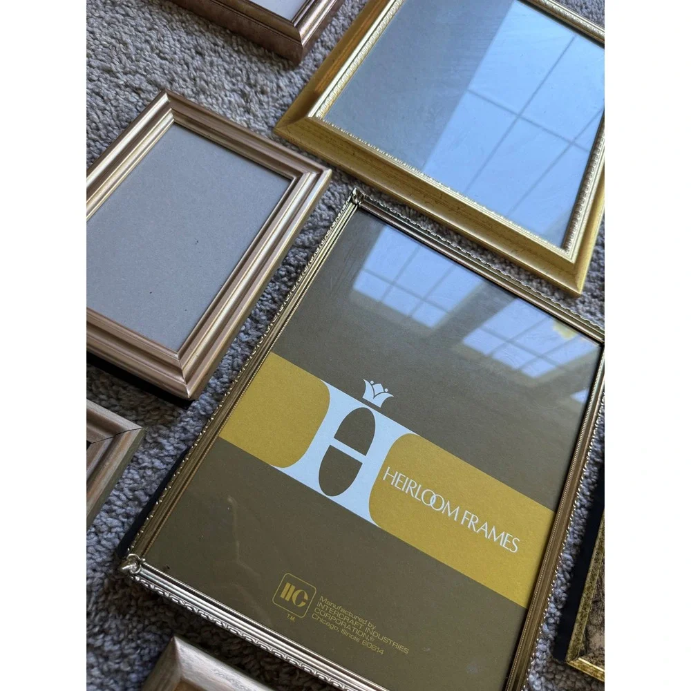 Mixed Lot of 9 Gold tone Picture Frames Vintage Gallery Wall Set